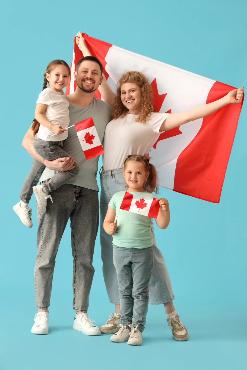 Happy family celebrating their permanent residency in Canada